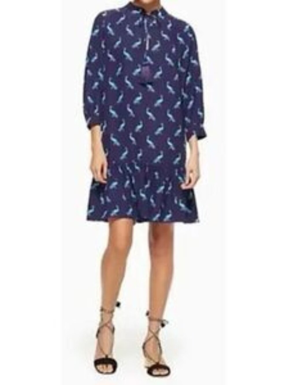 Kate Spade PEACOCK SILK TIE Dress In Deep Sea  - Size Medium